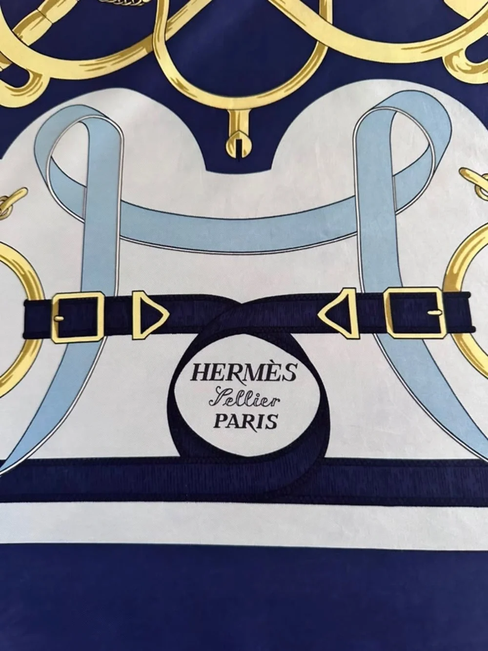 Hermes Silk Scarf Blue White Hand Rolled Made in France
